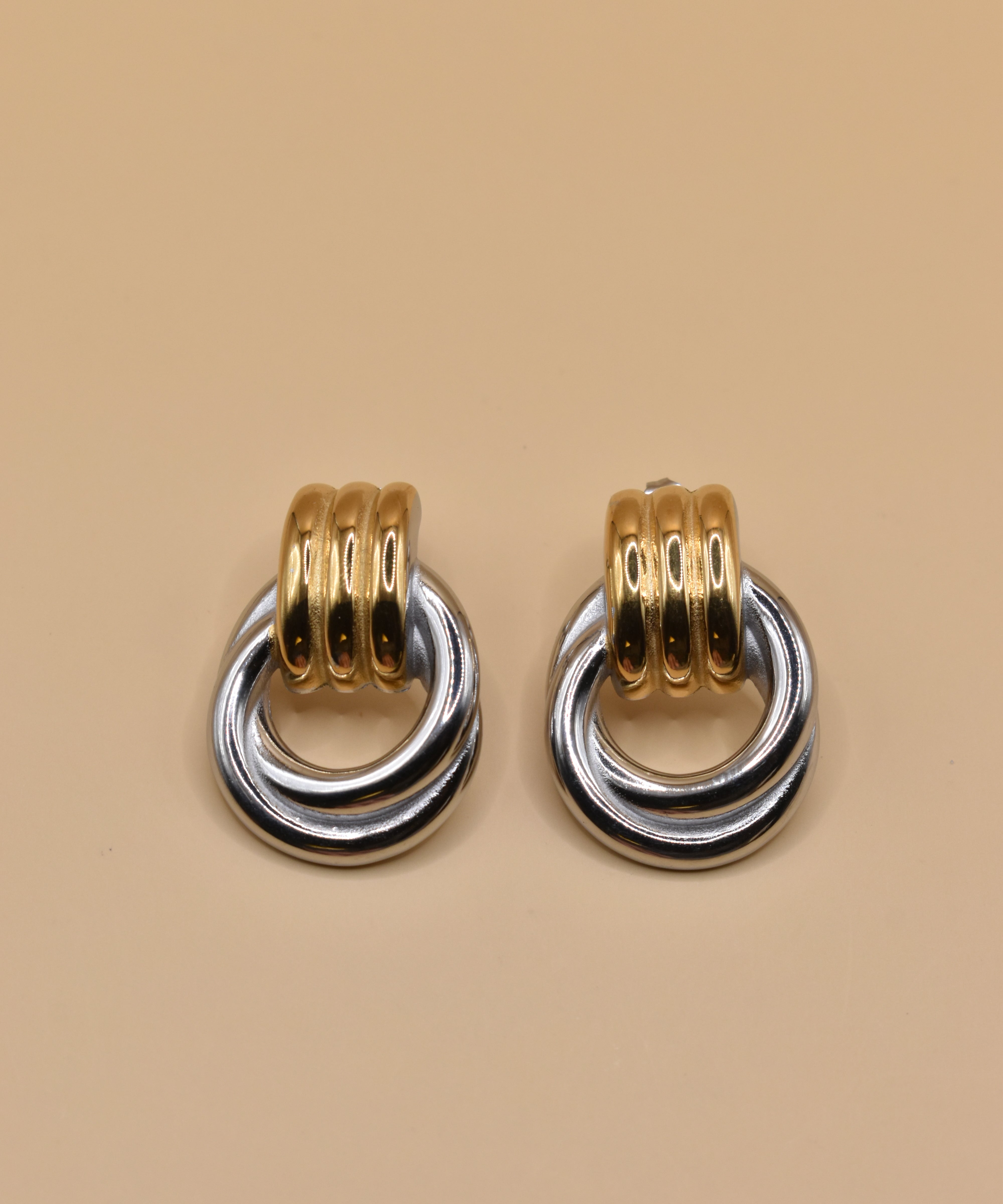 Mixed metal geometric hypoallergenic stud earrings