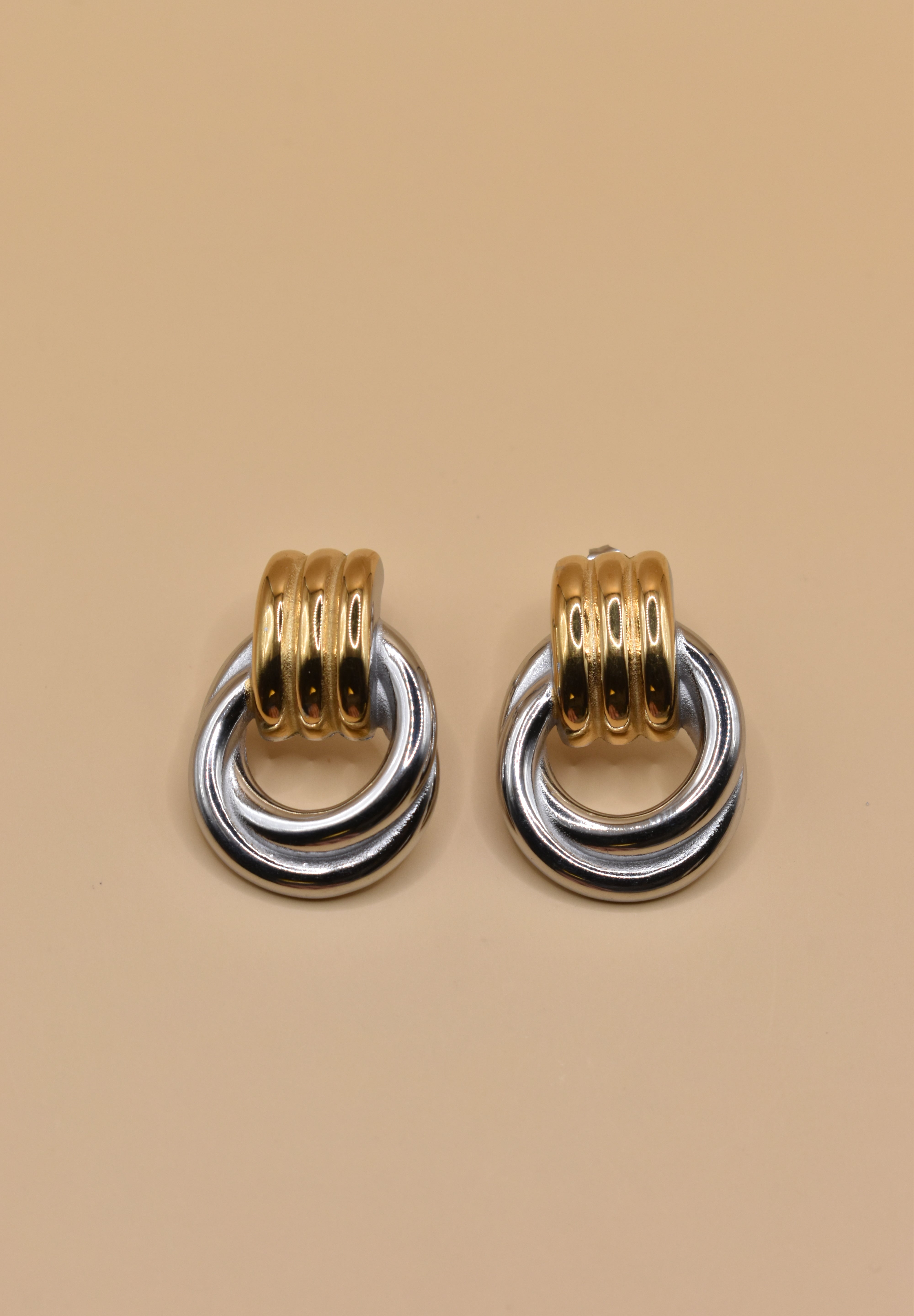 Mixed metal geometric hypoallergenic stud earrings