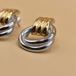 Mixed metal geometric hypoallergenic stud earrings