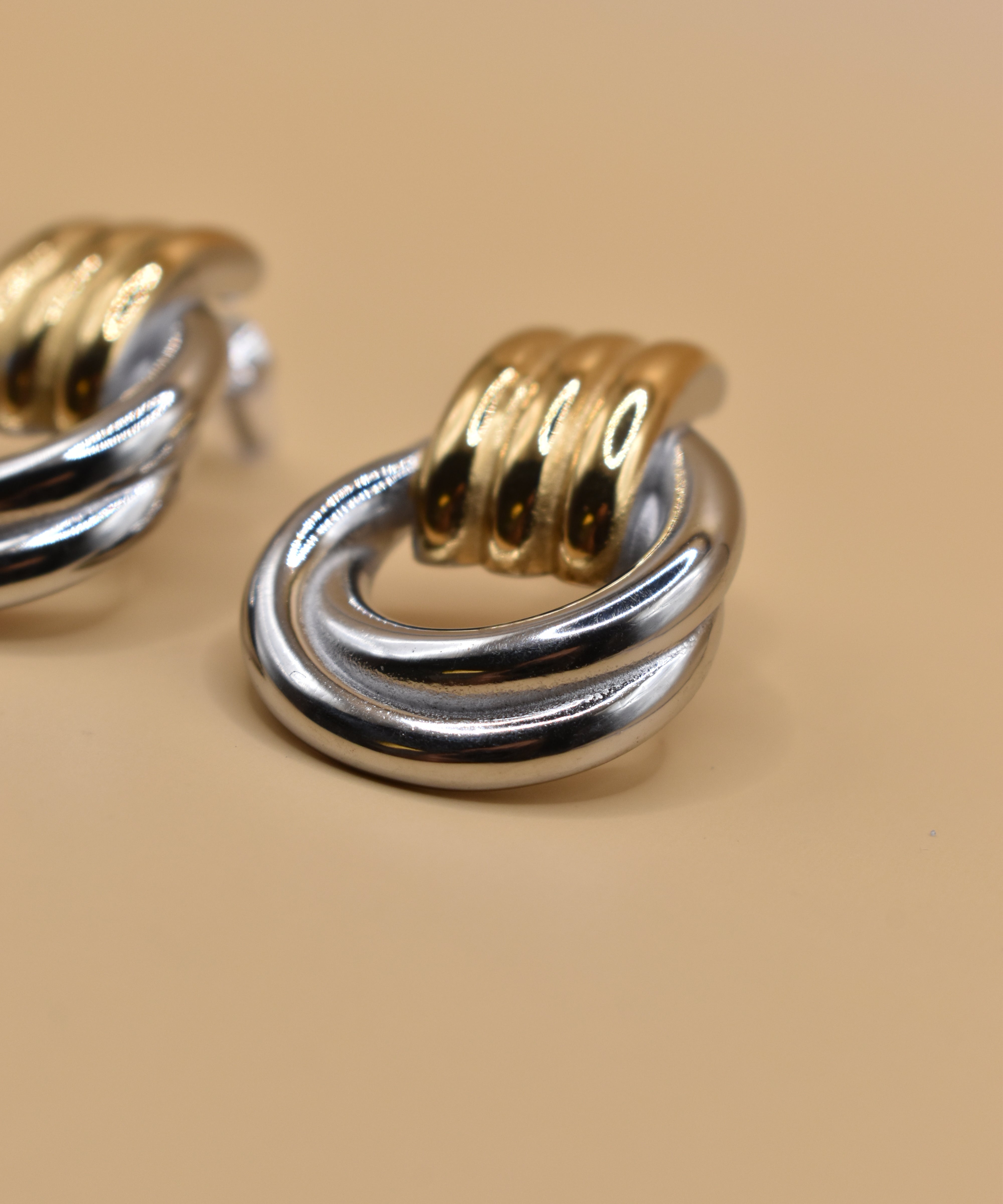 Mixed metal geometric hypoallergenic stud earrings