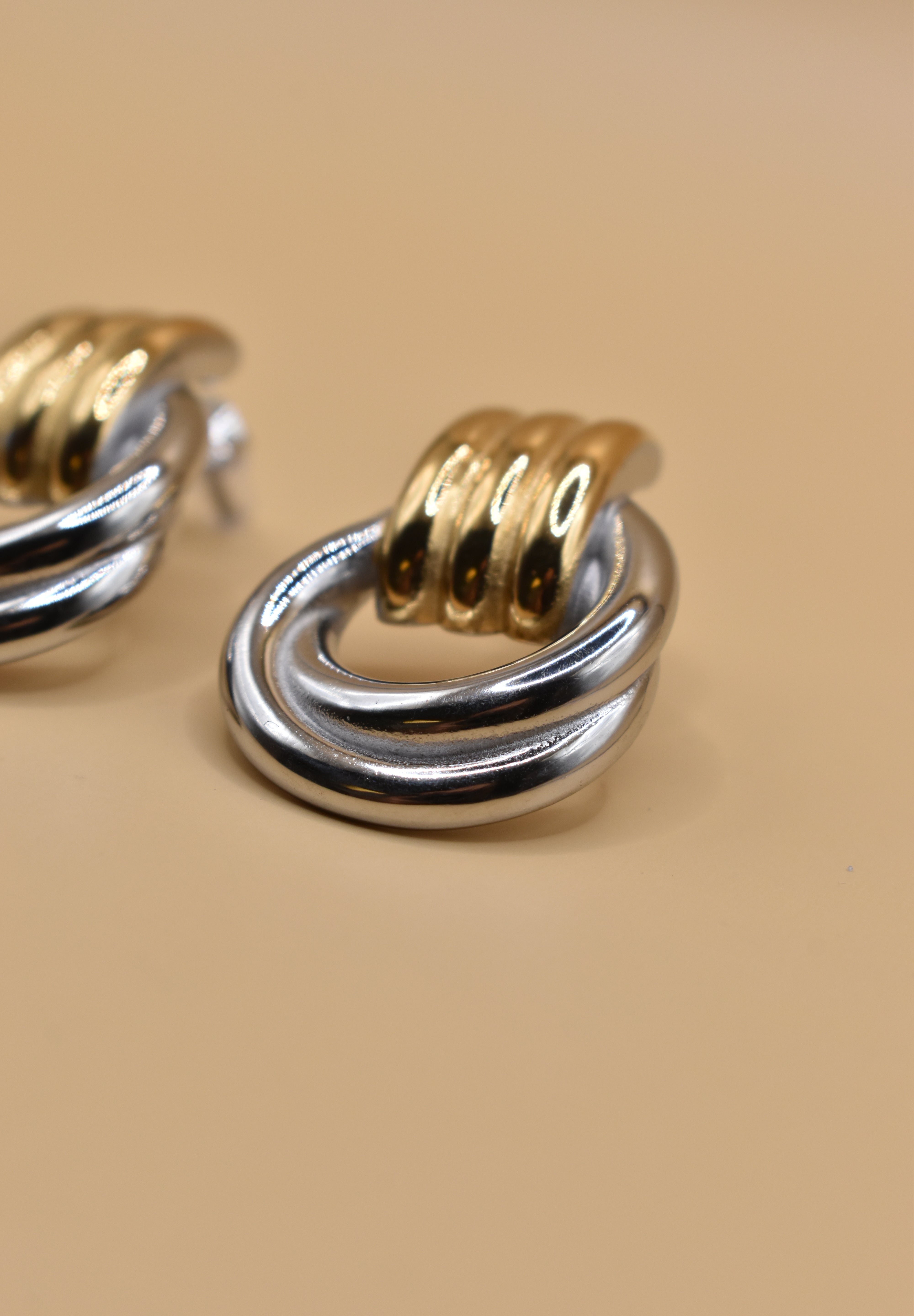 Mixed metal geometric hypoallergenic stud earrings