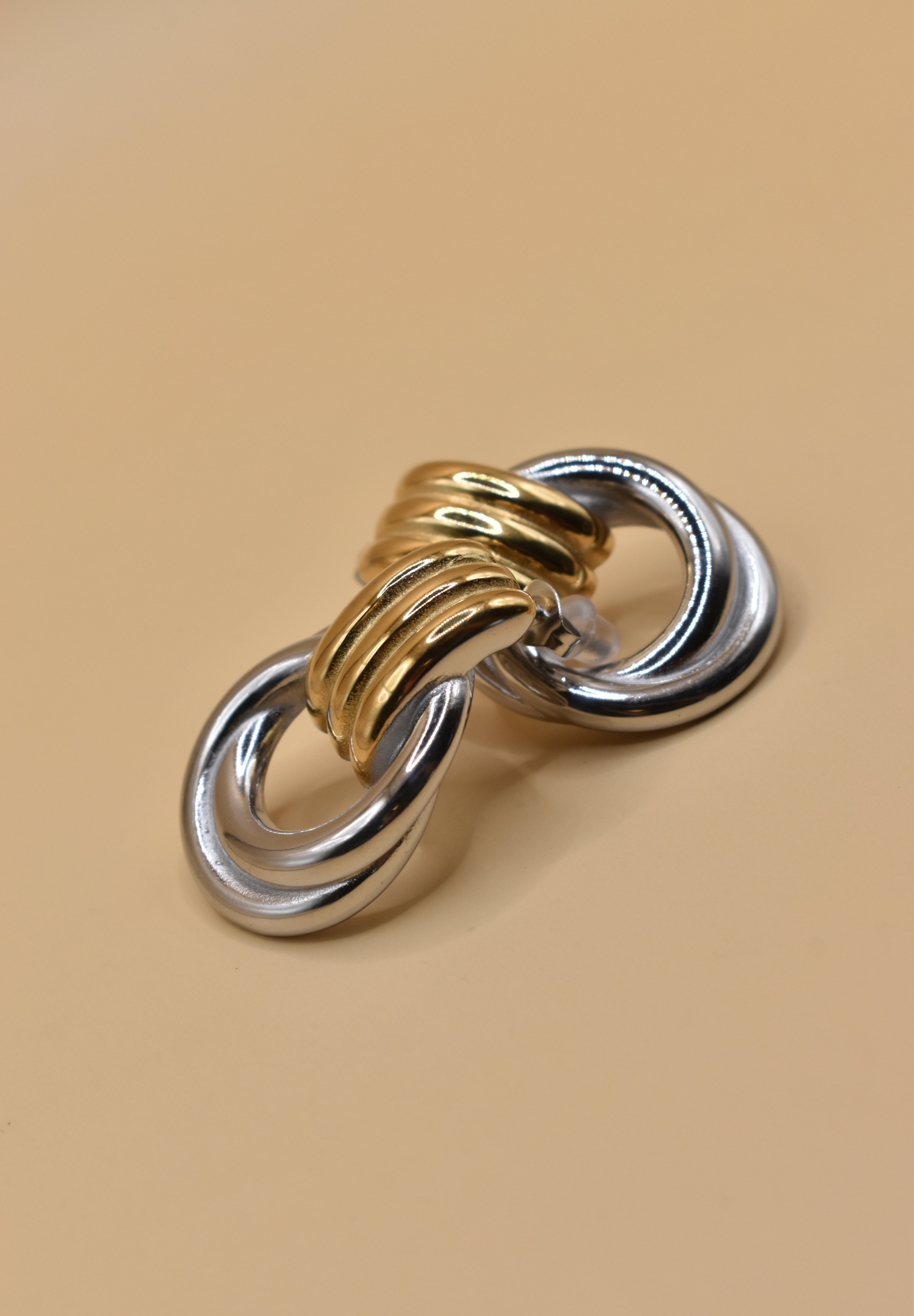 Mixed metal geometric hypoallergenic stud earrings