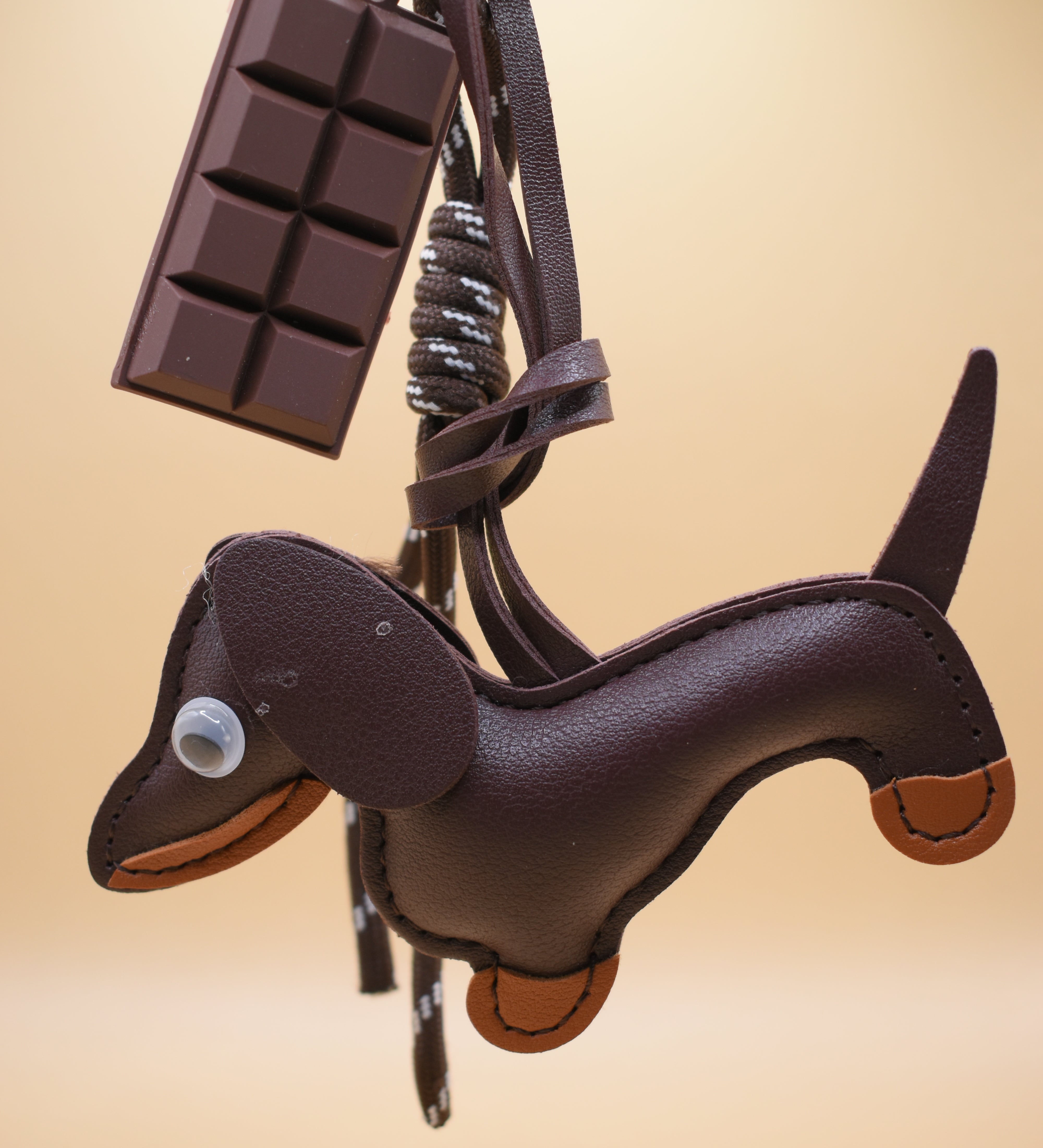 Braided dog bag charm keychain in chocolate and black
