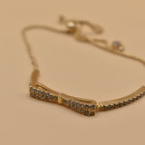 Gold Bow CZ Bracelet Adjustable with cubic zirconia charm