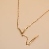 Gold pendant drop necklace with minimalist V-shape chain