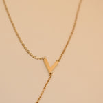 Gold pendant drop necklace with minimalist V-shape chain