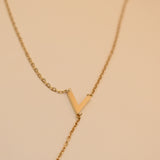 Gold pendant drop necklace with minimalist V-shape chain