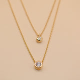 Layered CZ cubic zirconia necklace with gold chain