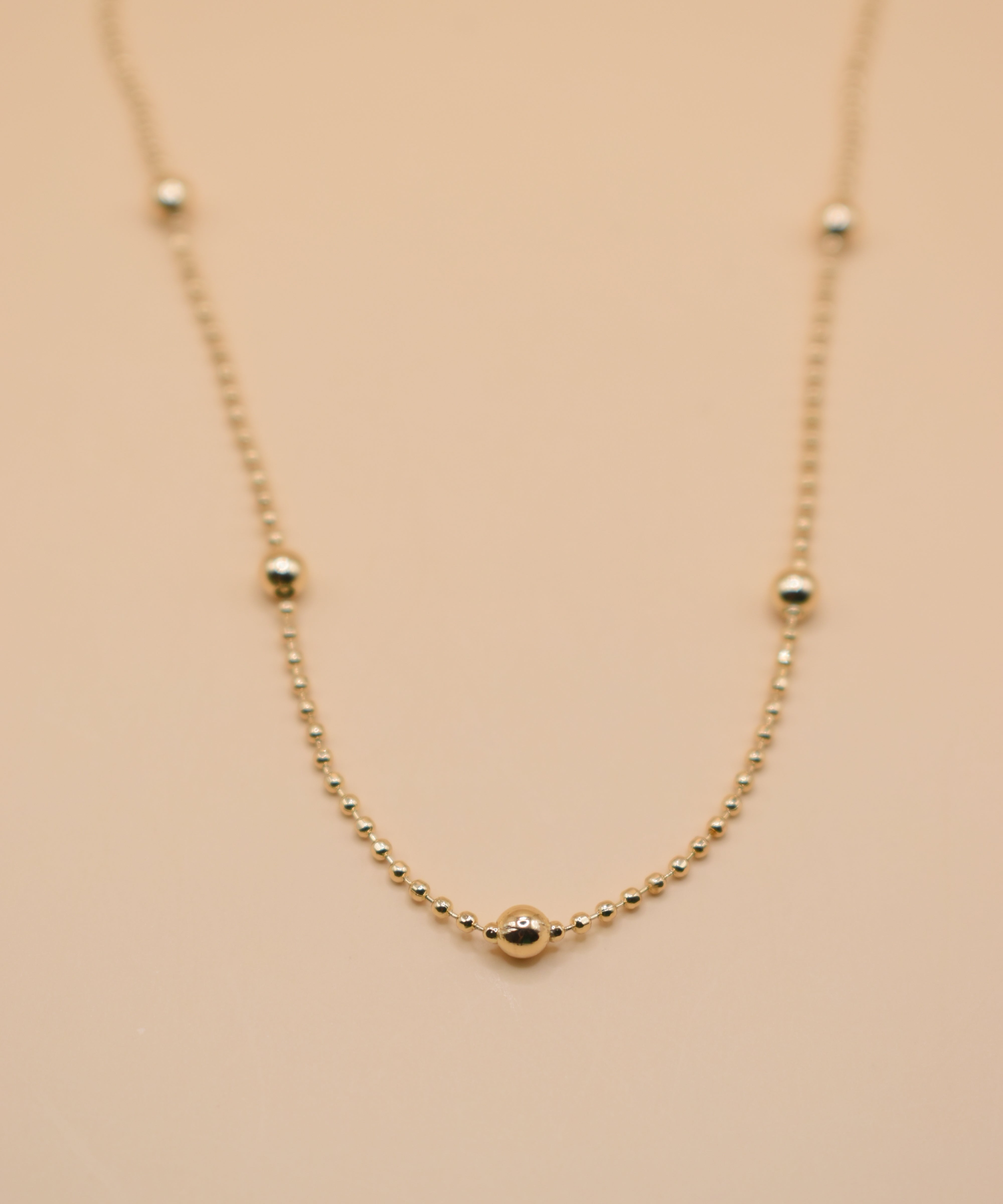 Gold ball chain necklace with alternating dainty spheres