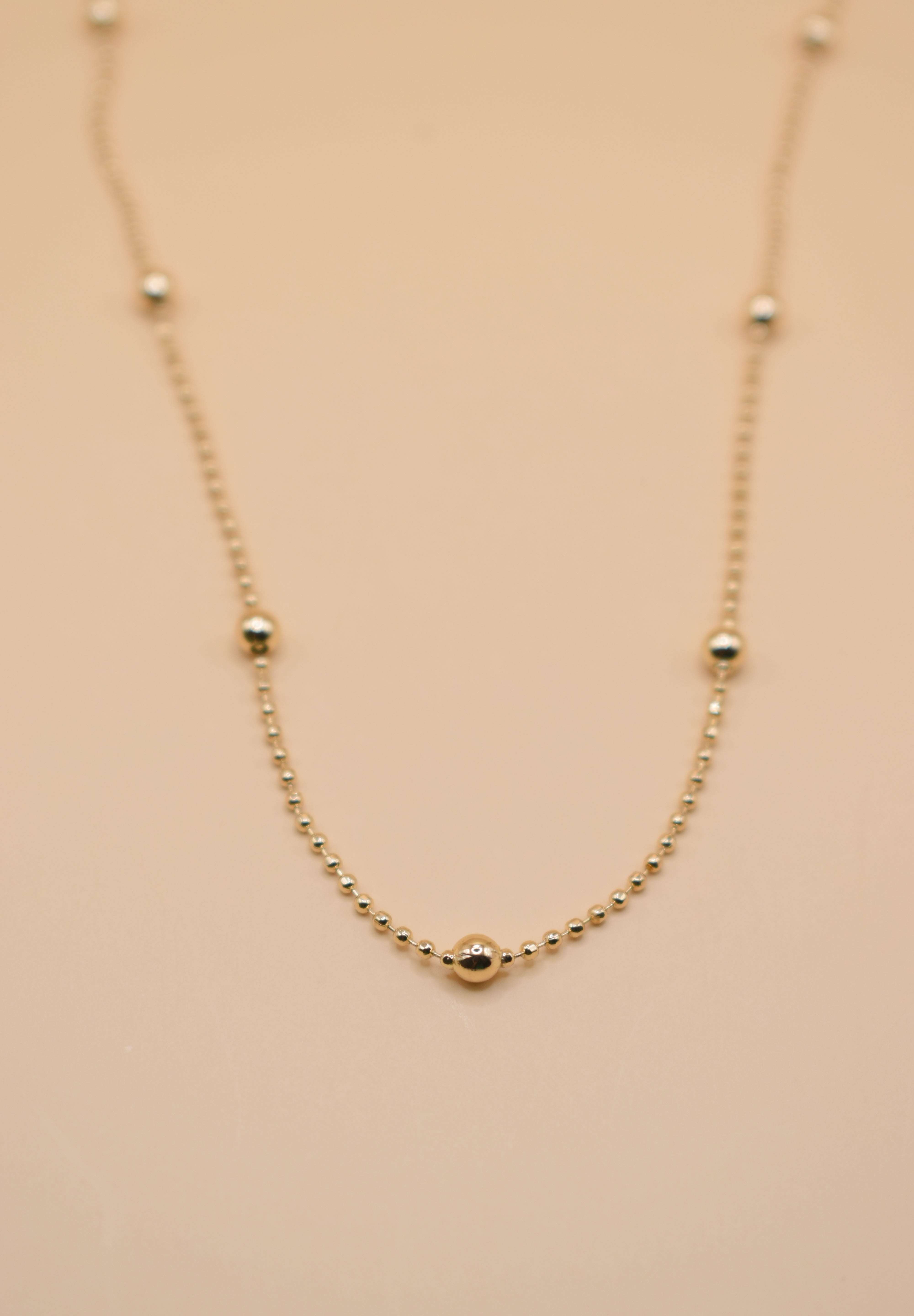 Gold ball chain necklace with alternating dainty spheres