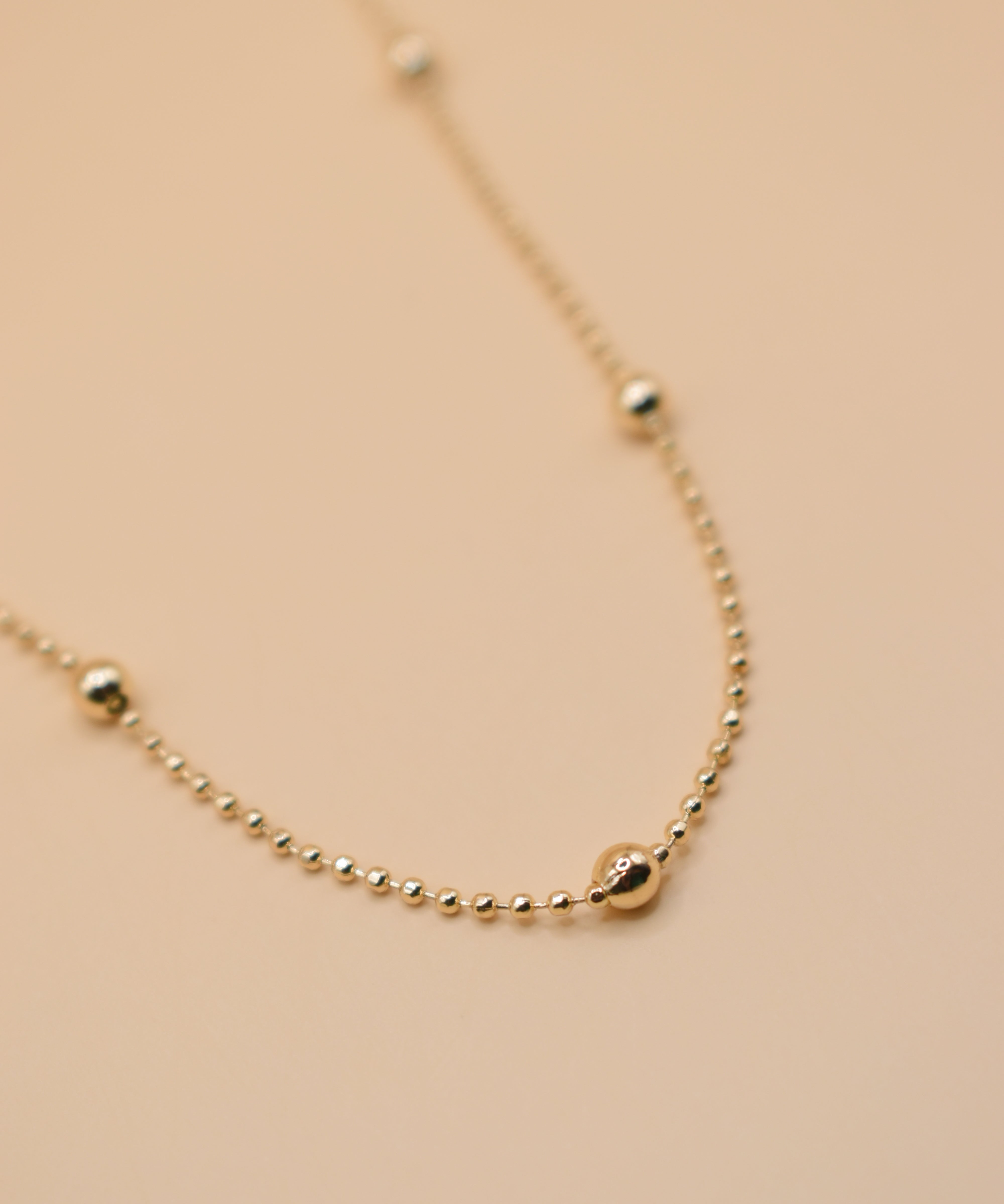 Gold ball chain necklace with alternating dainty spheres