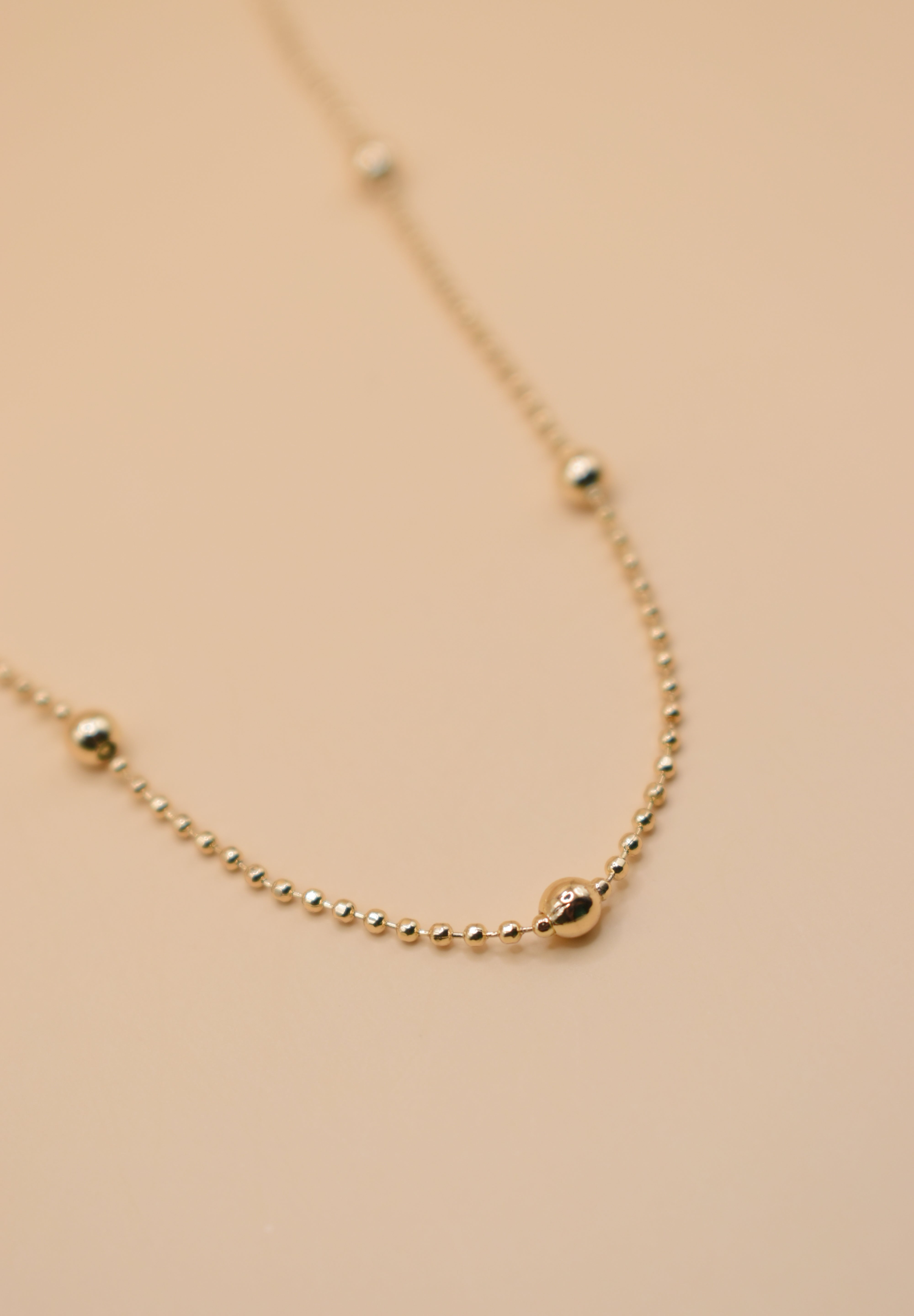 Gold ball chain necklace with alternating dainty spheres