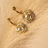 Round Gold and Pearl Statement Earring
